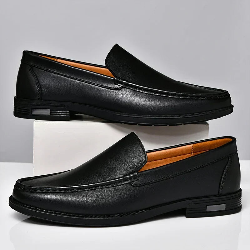 Men's Genuine Leather Slip-On Loafers Dress Shoes Casual Business Apron Toe for Office Work Everyday Wear Versatile Comfortable | Lonoma