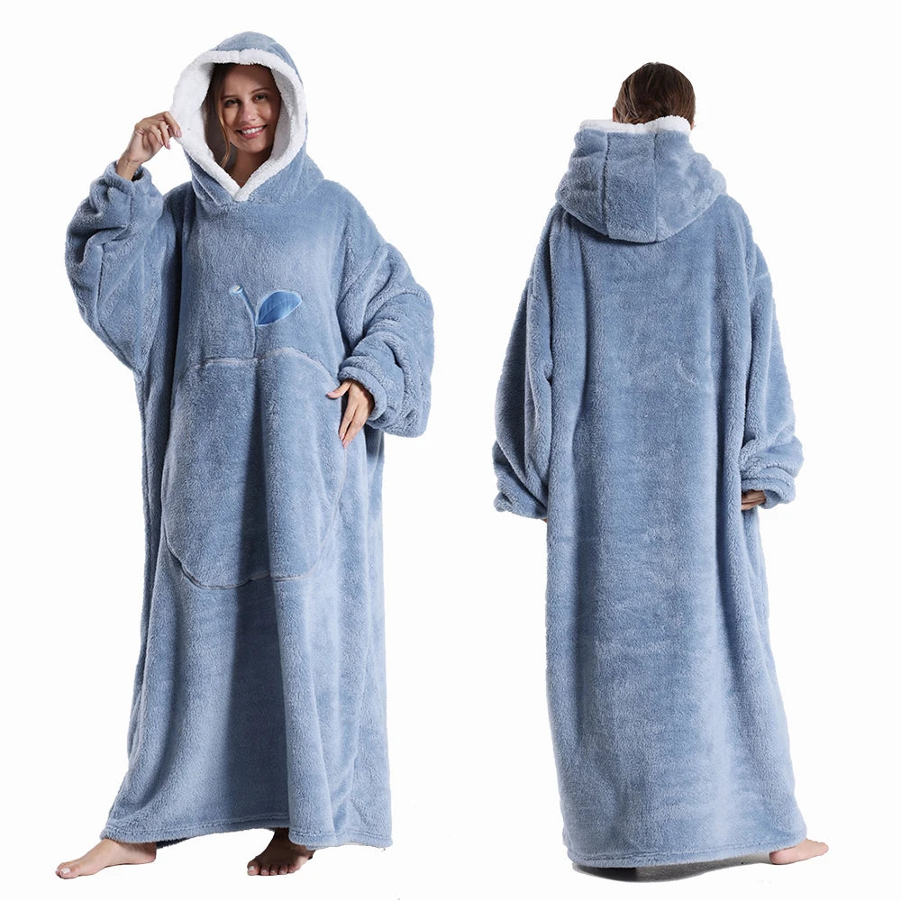 Oversized Hooded Blanket Sweatshirt with Sleeves for Adults - Wearable Sherpa-Lined Fleece Throw Hoodie - Cozy TV Lounge Robe for Men and | Lonoma
