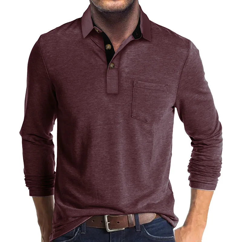 Men's Long-Sleeved Polo Shirt — Classic Collar Button-Down for Smart Casual & Everyday Elegance | Koossa