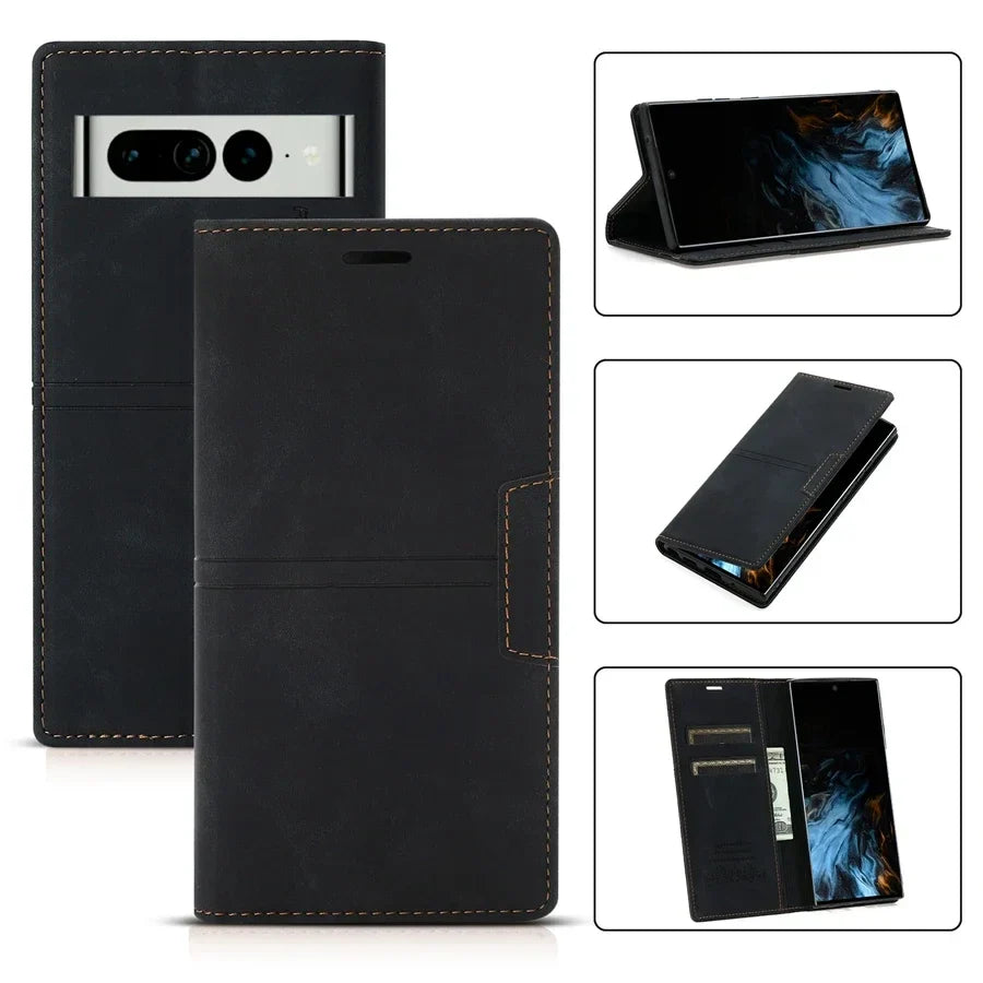 Google Pixel Leather Wallet Phone Case — Magnetic Flip Case with Card Holder & Stand Function | Koossa