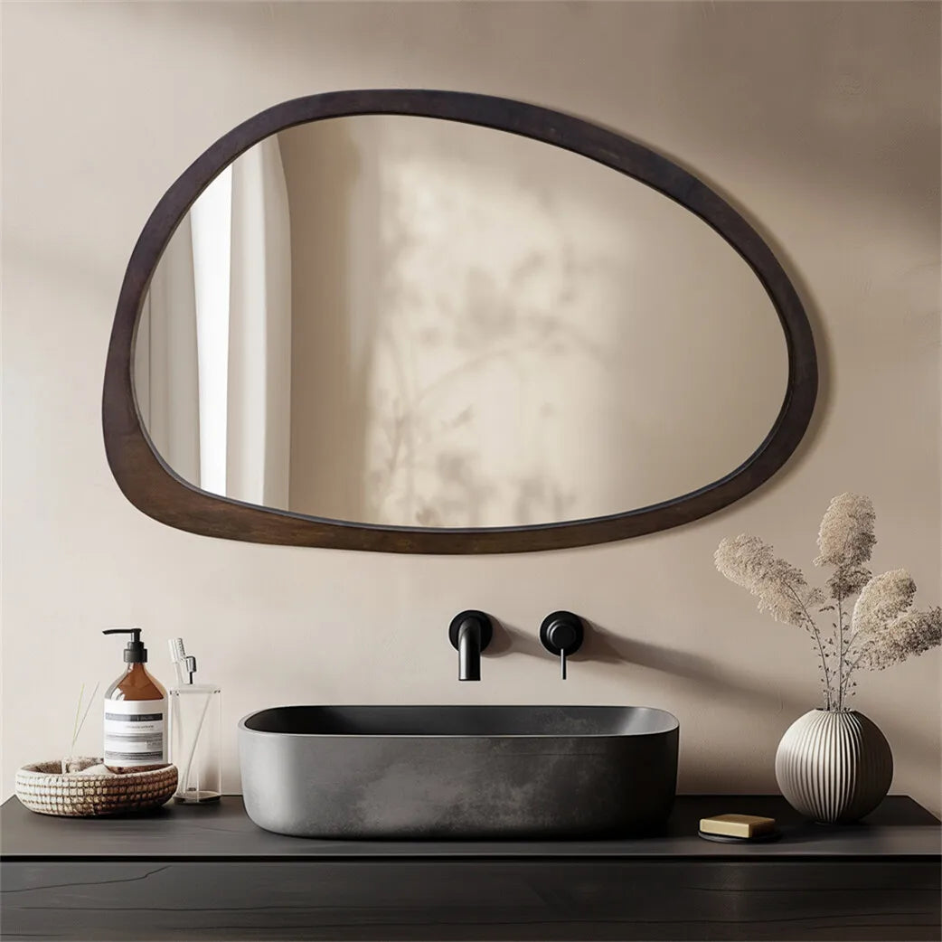 Miroir Mural Bois Forme Organique Asymétrique Style Japandi Épuré Salon Chambre Entrée Décoration Élégante | Koossa