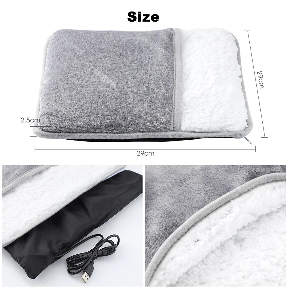 USB Heated Foot Warmer Soft Plush Electric Heating Pad for Cold Feet – Bedroom Office Desk Use Portable Cozy Winter Warming Slipper Pouch | Lonoma
