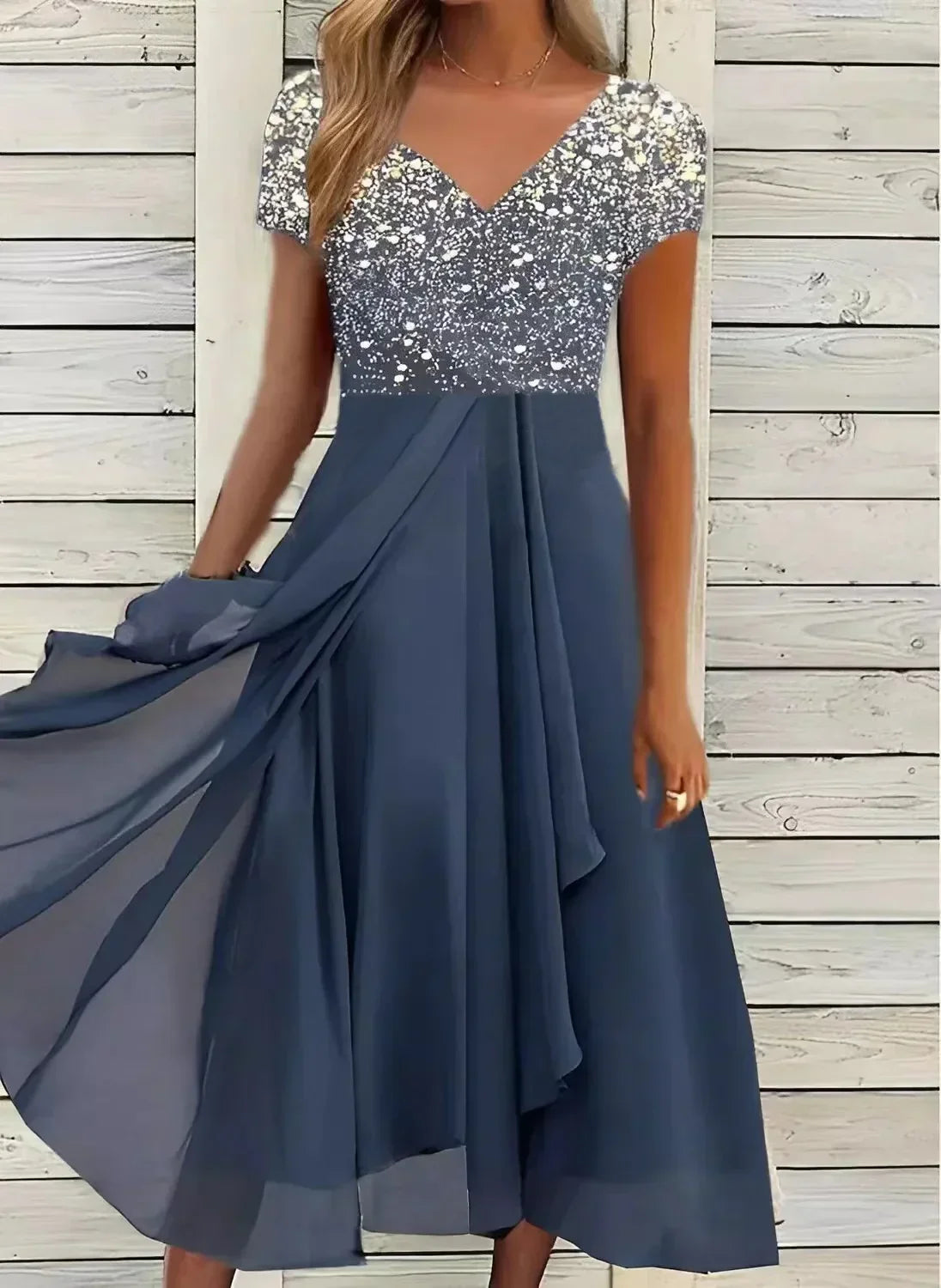 Women's Floral Embellished Evening Gown with Flowing Silhouette in Luxurious Metallic Tones for Weddings and Black-Tie Events | Koossa