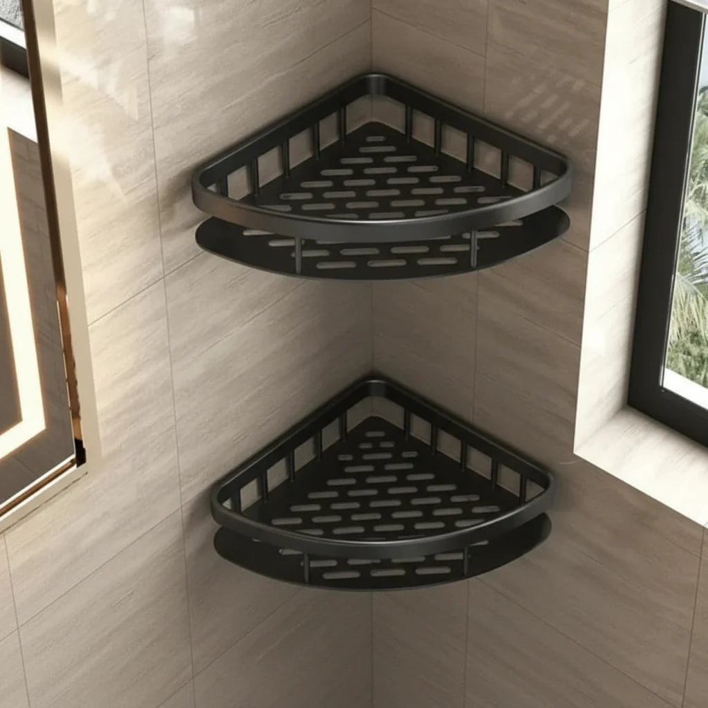 Adhesive Bathroom Shelf Corner Triangle Rectangle Organizer No Drill ABS Stainless Steel for Shower Wall | Lonoma