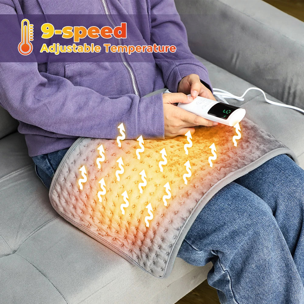 Plush Warming Pad for Personal Comfort 23.6 × 11.8 Inches 10 Adjustable Heat Settings Timer Function Gray for Hands Back Legs Couch Home | Lonoma