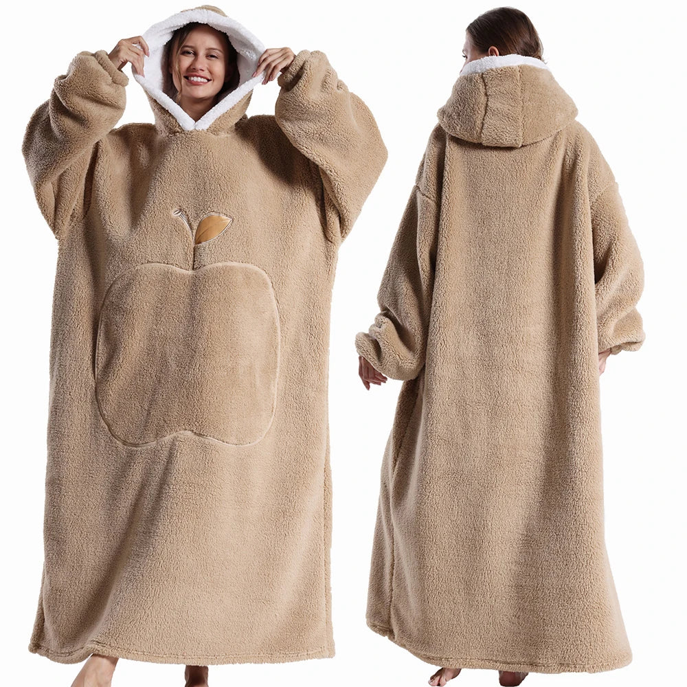 Oversized Hooded Blanket with Sleeves 55 in Sherpa Fleece Wearable Throw for Adults Women Men Cozy Loungewear for Couch | Lonoma