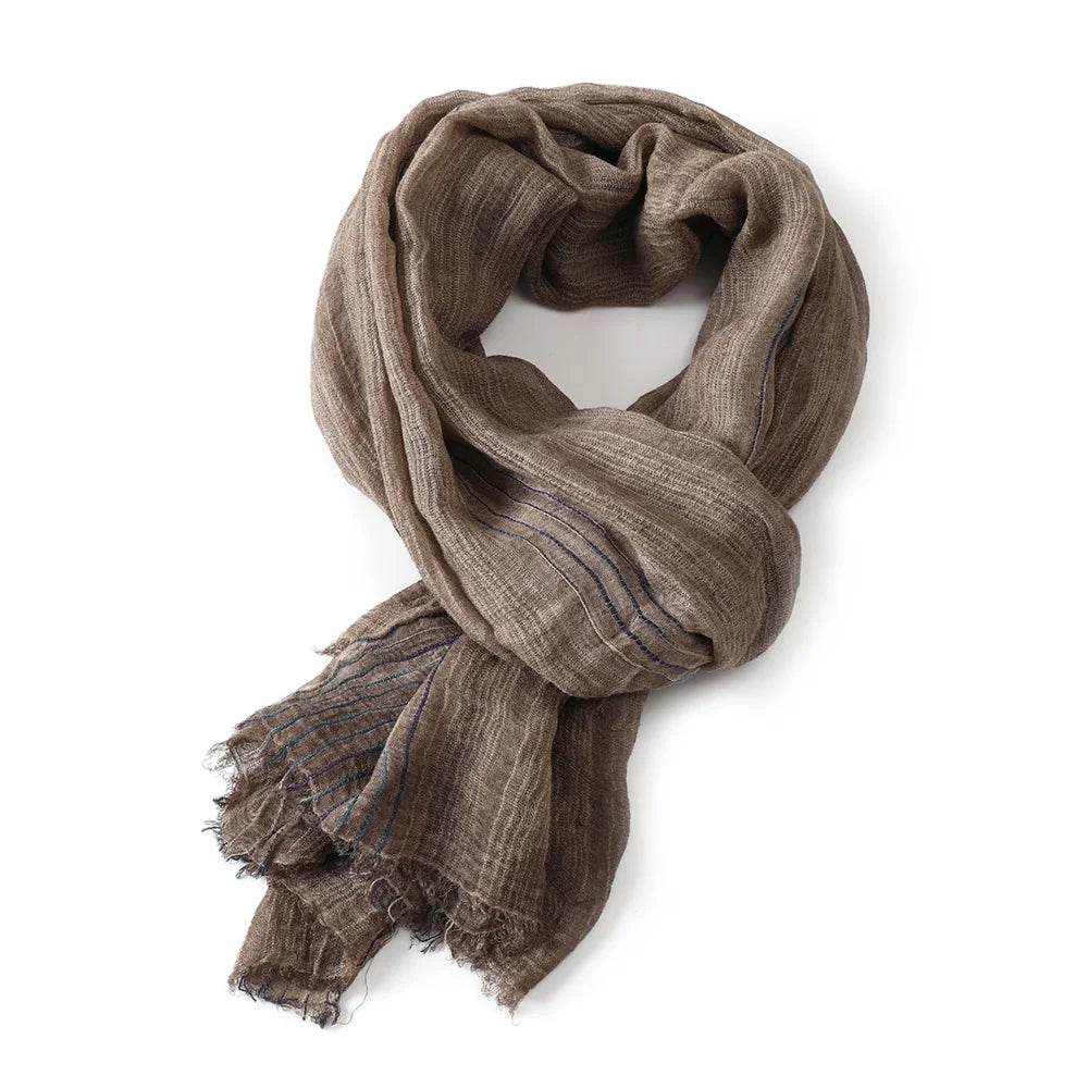 Striped Cotton Linen Scarf for Men with Tassels - Lightweight Neck Wrap for Fall Winter - Versatile Fashion Accessory Shawl | Lonoma