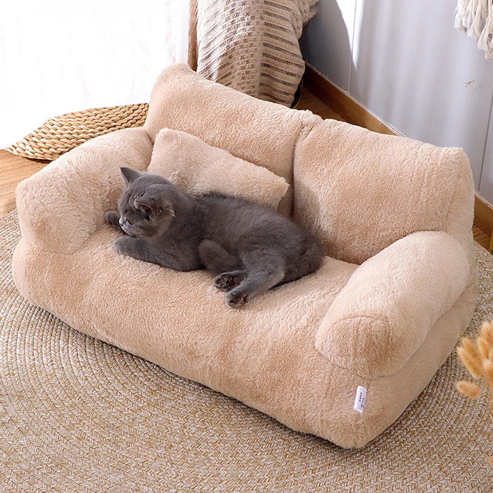 Cat Sofa Bed Removable Washable Plush 55x38x18cm Soft Cosy Armchair Cushion Small Dog Lounge Chair Indoor Pet Furniture | Koossa