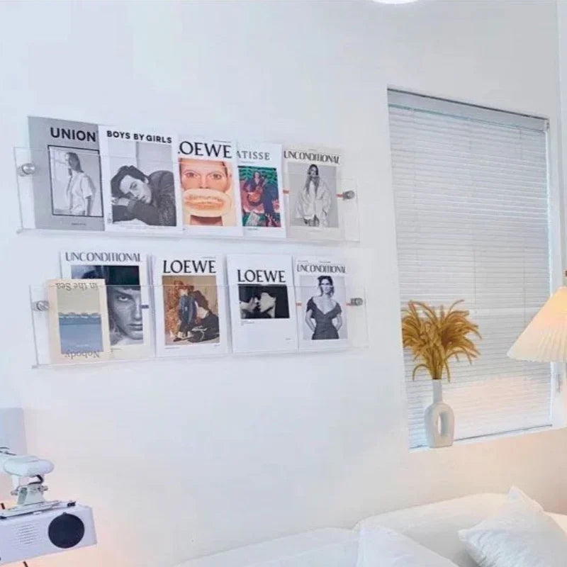 Floating Wall Shelf for Magazines Books Display 16 32 Inch Clear Acrylic Rack Living Room Bedroom Organizer Storage | Lonoma