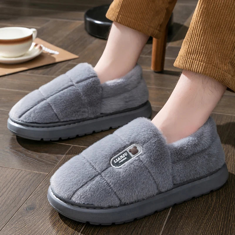 Plush House Slippers for Men and Women Unisex Anti-Slip Indoor Cotton Slippers Warm Fleece Lined Winter Footwear | Lonoma