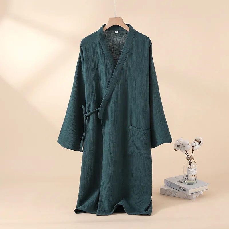 Lightweight Cotton Kimono Robe for Men and Women – Unisex Spa Bath Robe with Tie Belt, Knee Length Lounge Wear for Summer Home Relaxation | Lonoma