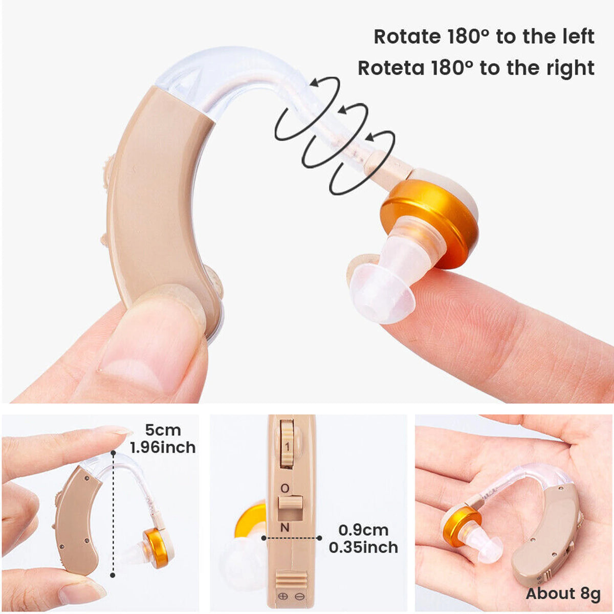 Rechargeable Personal Sound Amplifier with Adjustable Volume and Noise Reduction for Seniors | Behind-the-Ear Hearing Device | Lonoma
