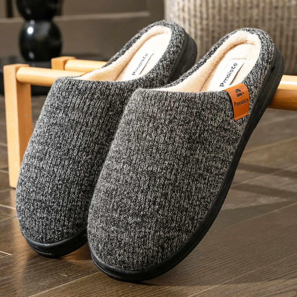 Men's Memory Foam Slippers with Non-Slip TPR Sole – Indoor Winter House Shoes with Knit Upper and Plush Lining for Cold Weather | Lonoma