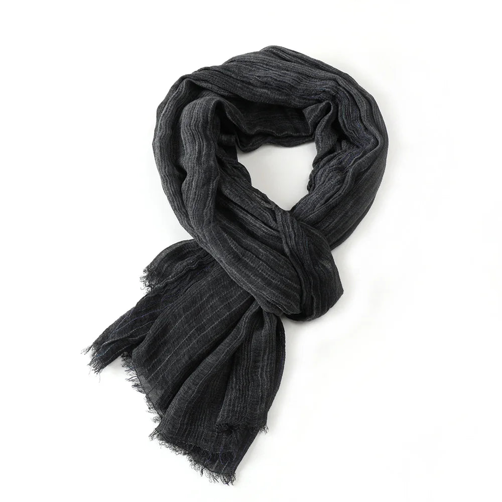 Striped Cotton Linen Scarf for Men with Tassels - Lightweight Neck Wrap for Fall Winter - Versatile Fashion Accessory Shawl | Lonoma