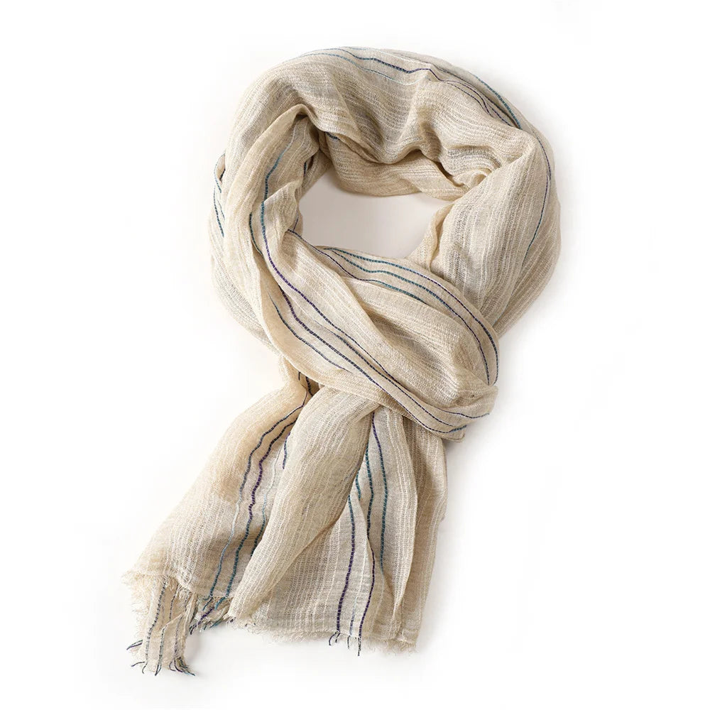 Striped Cotton Linen Scarf for Men with Tassels - Lightweight Neck Wrap for Fall Winter - Versatile Fashion Accessory Shawl | Lonoma