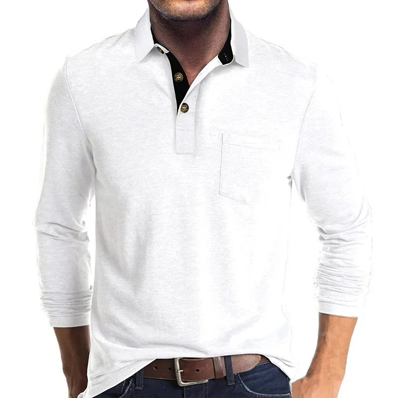 Men's Long-Sleeved Polo Shirt — Classic Collar Button-Down for Smart Casual & Everyday Elegance | Koossa