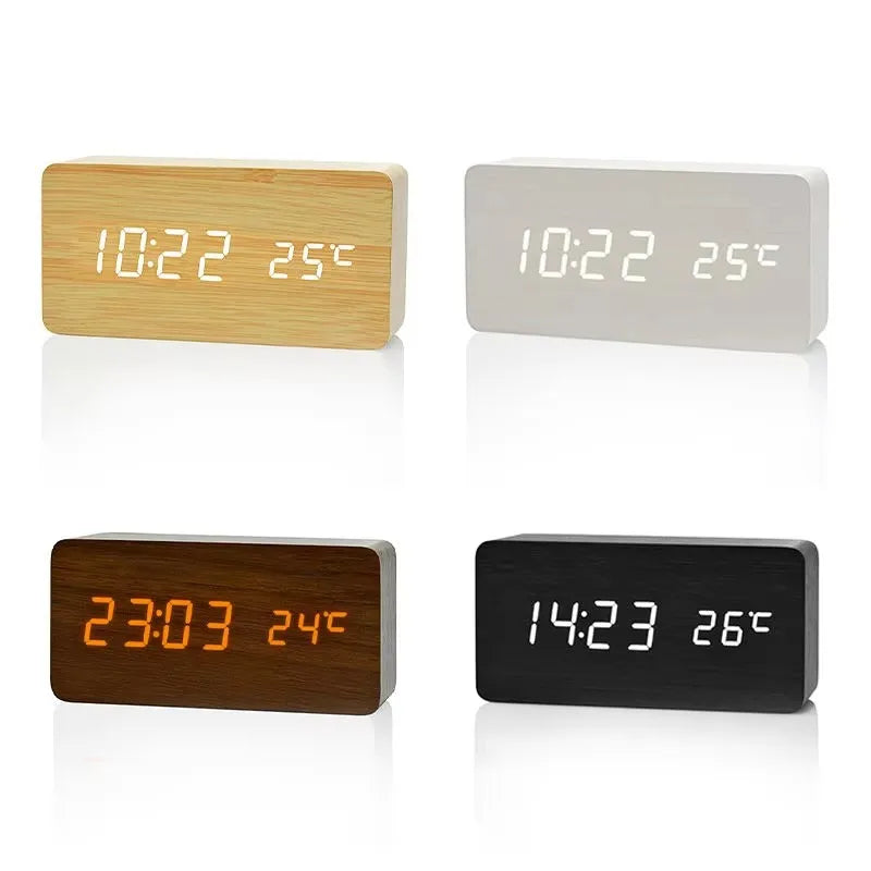 Horloge numérique LED finition bois avec température alarmes multiples fonction snooze pour chambre bureau | Koossa