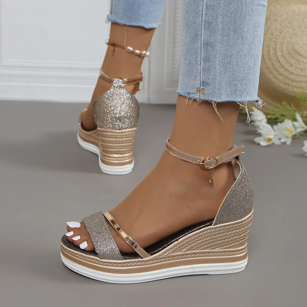 Women's Orthotic Strap Sandals in Metallic & Neutral Tones – Contoured Footbed, Adjustable Buckle, All-Day Comfort for Summer | Koossa