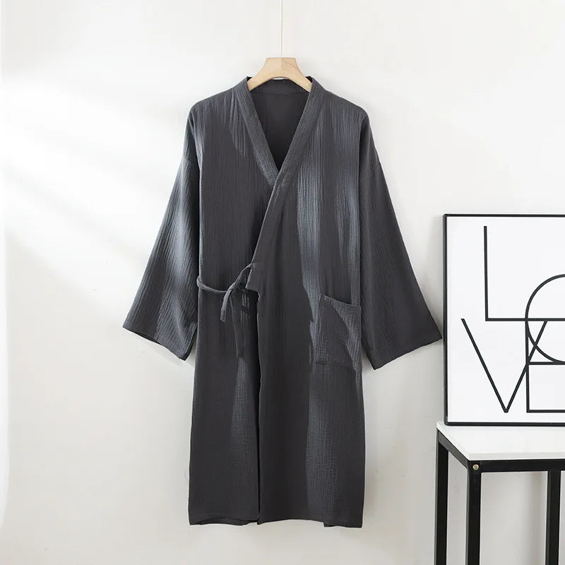 Lightweight Cotton Kimono Robe for Men and Women – Unisex Spa Bath Robe with Tie Belt, Knee Length Lounge Wear for Summer Home Relaxation | Lonoma