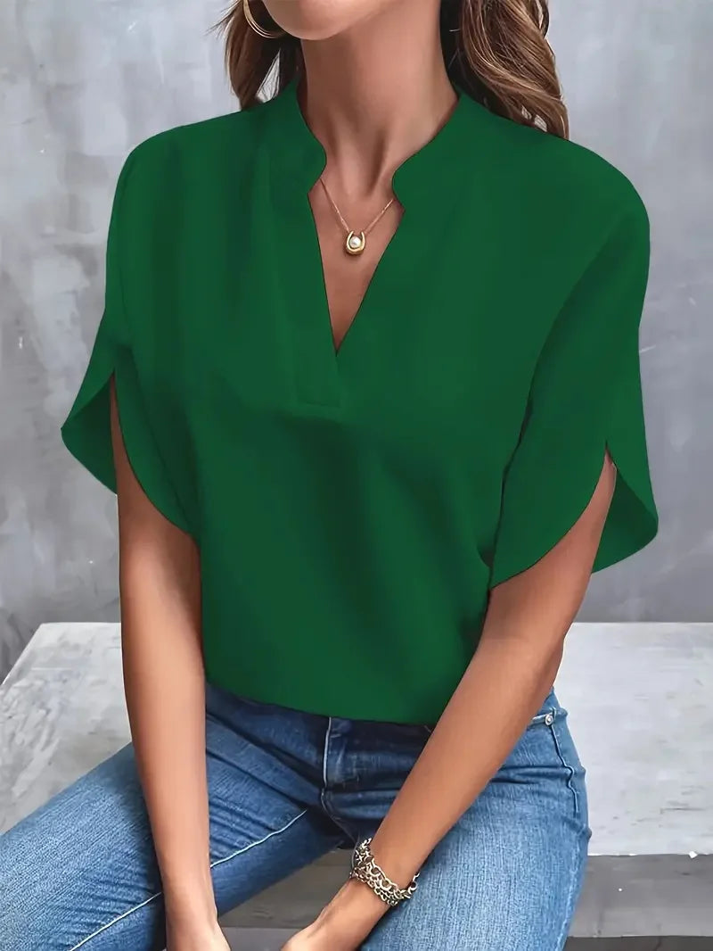 Women's Silk-Touch V-Neck Blouse in Seven Colours – Relaxed Fit for Work and Weekends | Koossa