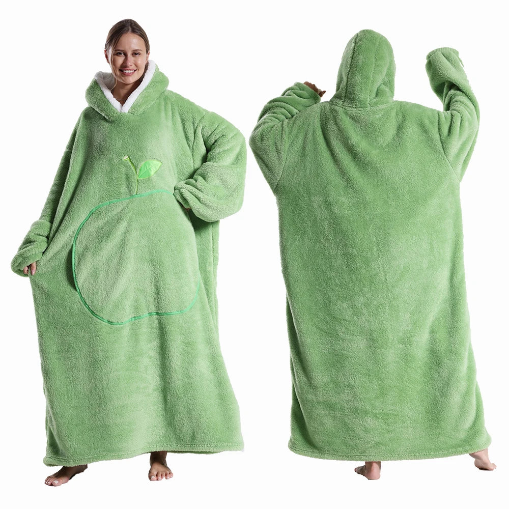 Oversized Hooded Blanket with Sleeves 55 in Sherpa Fleece Wearable Throw for Adults Women Men Cozy Loungewear for Couch | Lonoma