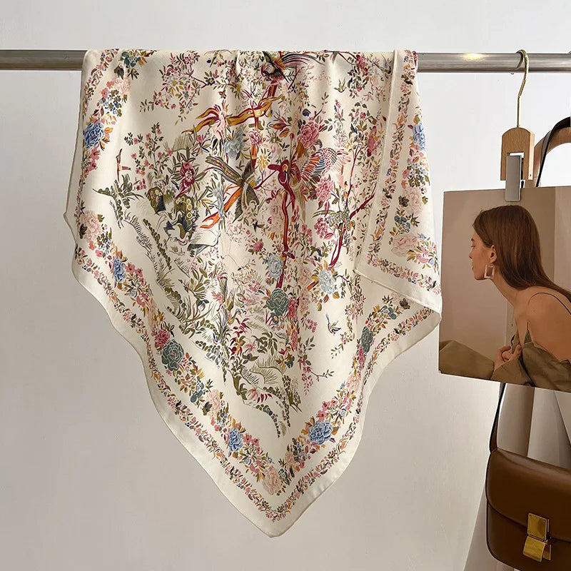 Puur Katoen Vrouwen Sjaal Vierkante Foulard Dame Hals Haar Sjaals Ontwerp Gedrukt Hoofddoek Mode Meisje Sjaals 2023 Nieuwe