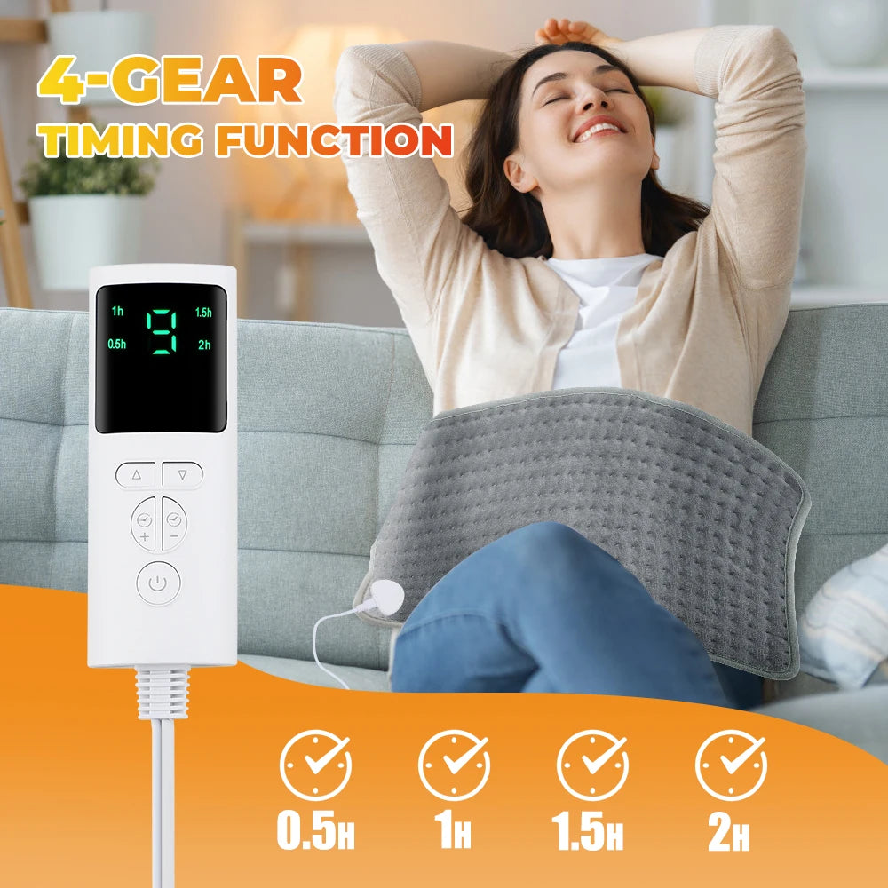 Plush Warming Pad for Personal Comfort 23.6 × 11.8 Inches 10 Adjustable Heat Settings Timer Function Gray for Hands Back Legs Couch Home | Lonoma