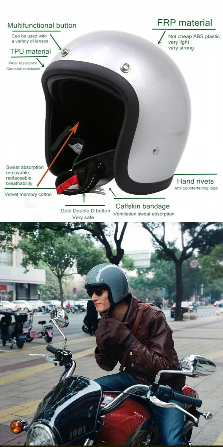 Retro Low-Profile Motorcycle Helmet — Classic Safety Helmet for Vintage Bike Riders & Open-Road Touring | Koossa