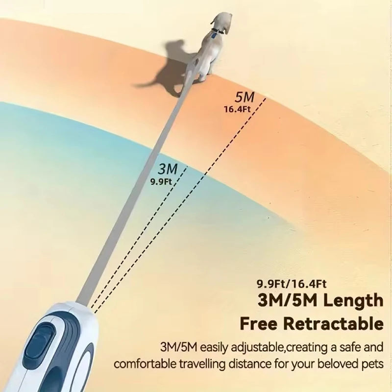 Dog Lead Retractable 3m 5m Automatic Extending Leash Small Medium Pet Walking One-Handed Lock Waste Bag Dispenser | Koossa