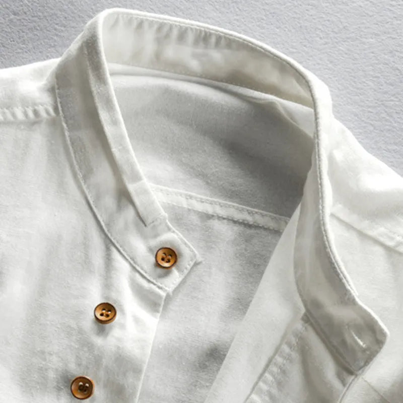 Japanese-Inspired Men's Button-Down Shirt – Linen Cotton Blend Long Sleeve Casual Dress Shirt for Office Work Vacation Travel | Lonoma