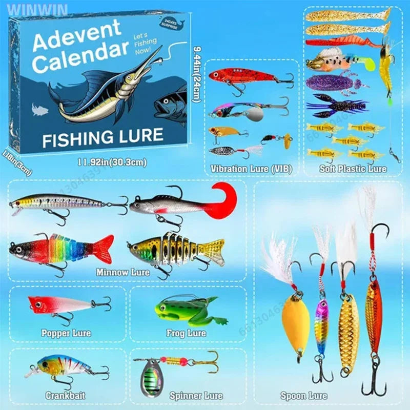 Fishing Advent Calendar 24-Day Tackle Countdown with Lures Hooks Baits for Bass Trout Fishermen Anglers Freshwater Saltwater Holiday Gift | Lonoma