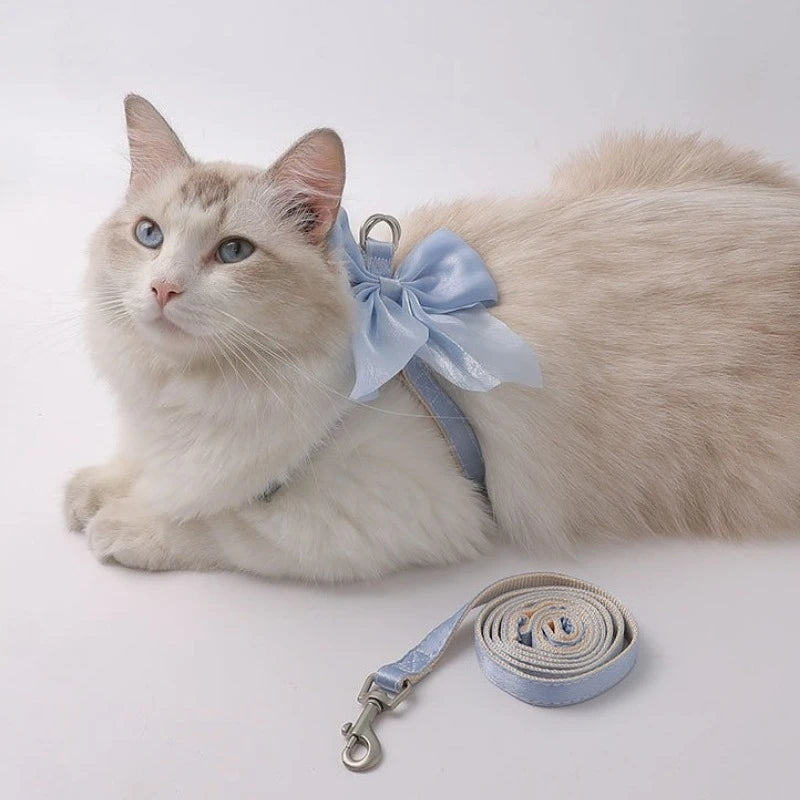 Cat Harness Bow Adjustable Decorative Lead Set Kitten Puppy Rabbit Small Pet Walking Leash | Koossa