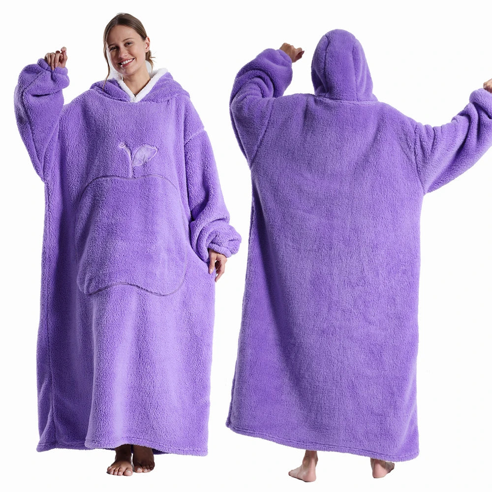 Oversized Hooded Blanket Sweatshirt with Sleeves for Adults - Wearable Sherpa-Lined Fleece Throw Hoodie - Cozy TV Lounge Robe for Men and | Lonoma