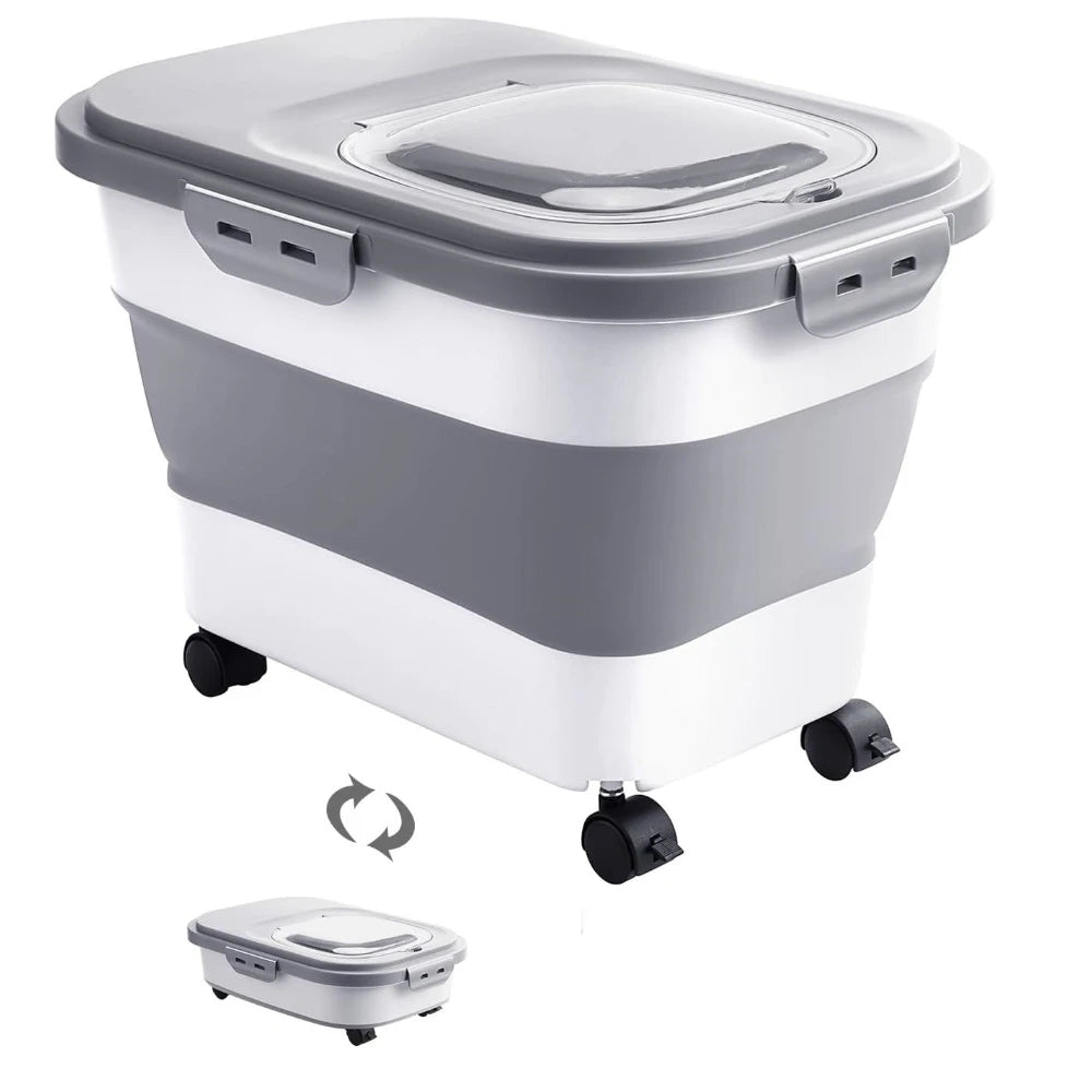 Pet Food Storage Container Collapsible Airtight 42cm Wheels Transparent Lid Dog Cat Dry Food Rice Grain Bin Space Saving BPA-Free | Koossa