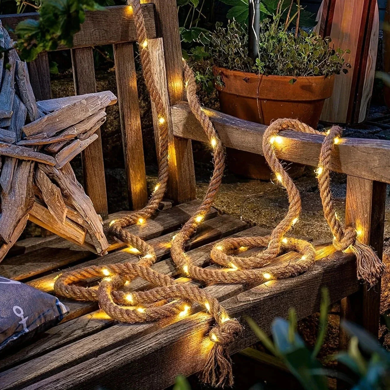 Guirlande lumineuse solaire décorative en corde de chanvre 5 m 100 LED blanc chaud pour jardin terrasse balcon | Koossa