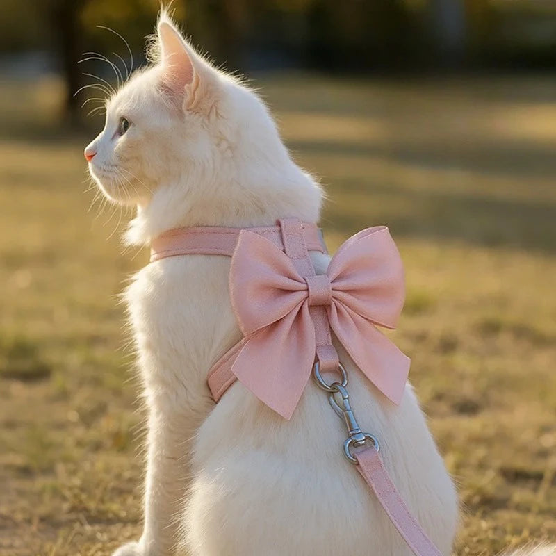 Cat Harness Bow Adjustable Decorative Lead Set Kitten Puppy Rabbit Small Pet Walking Leash | Koossa