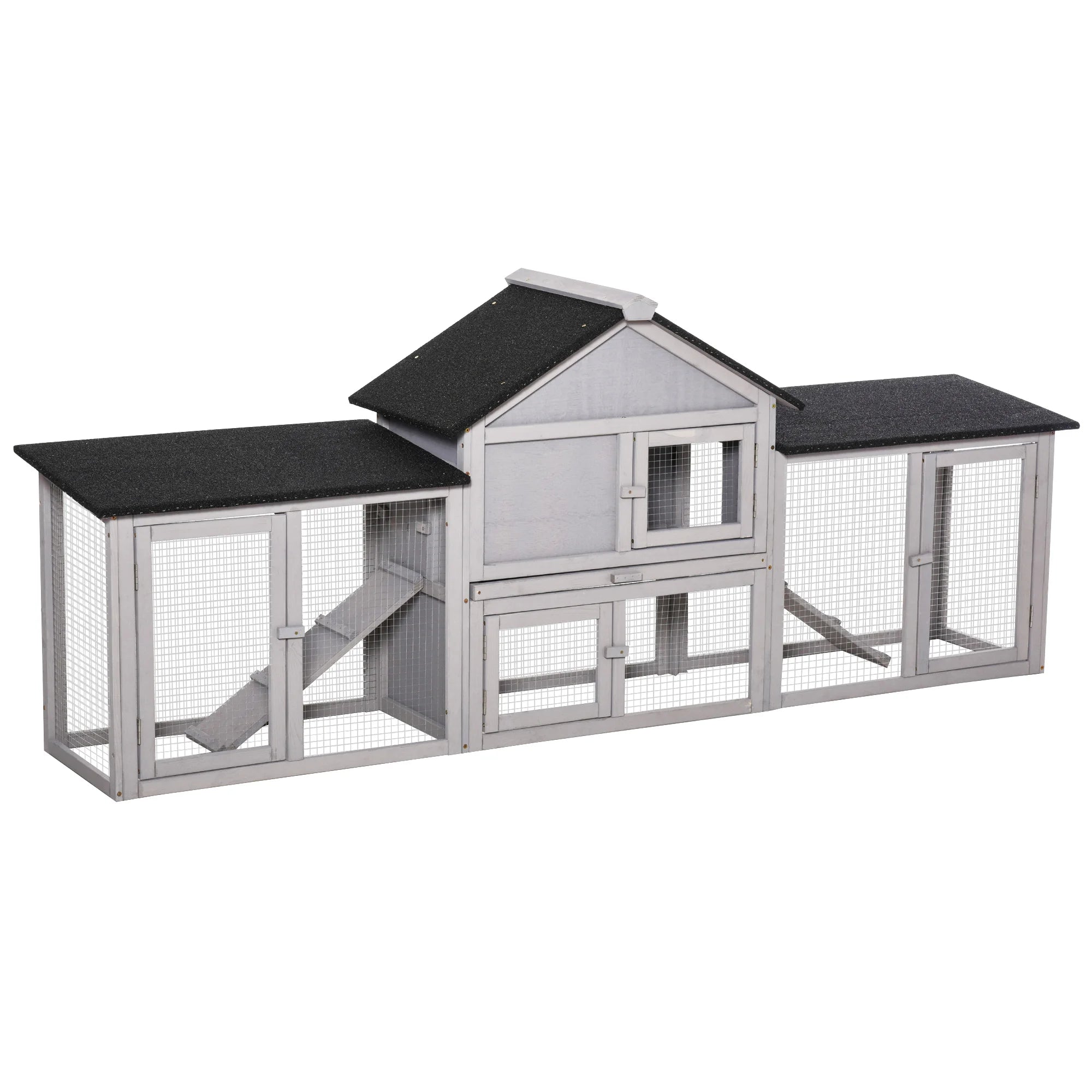 Rabbit Hutch Outdoor Large 2-4 Rabbits Wooden Guinea Pig Cage House Run 210cm Weatherproof Asphalt Roof Pull-Out Tray | Koossa