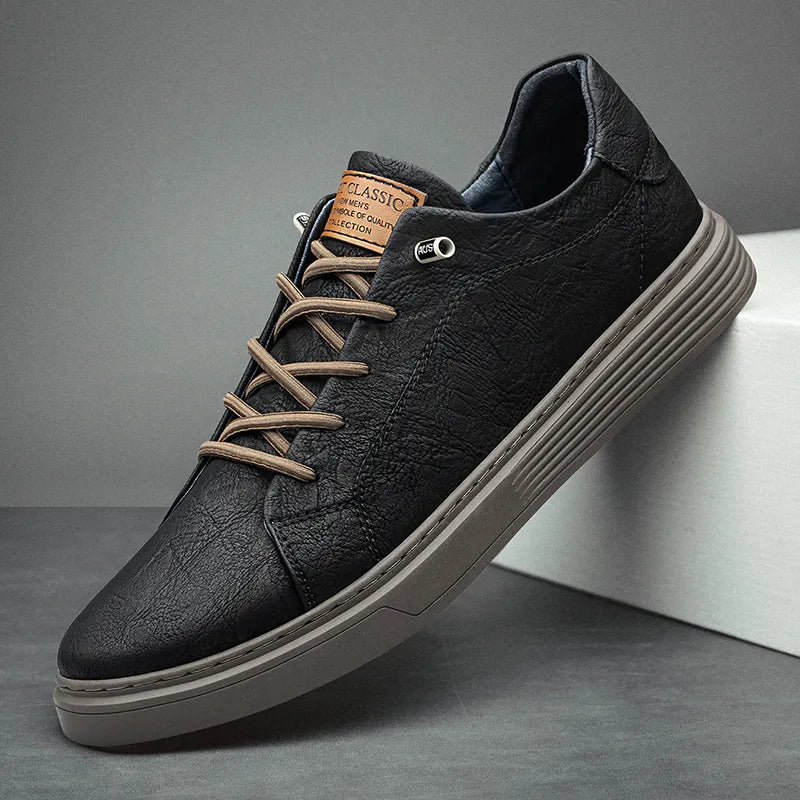 Men's Classic Leather Lace-Up Trainers in Black, White & Brown – Everyday Comfort & Timeless Style for Work, Travel & Leisure | Koossa