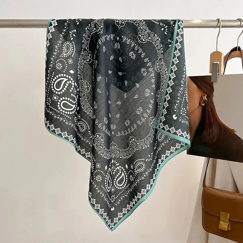 Cotton Square Scarf for Women Lightweight Printed Neckerchief Hair Wrap 27 Inches Bandana Versatile Headscarf Fashion Accessory | Lonoma