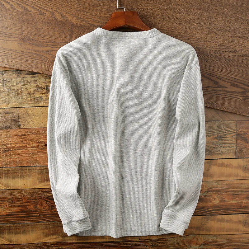 Men's Cotton Henley Shirt with Buttoned Neckline – Classic Long-Sleeved Top in Six Shades for Smart Casual Style | Koossa