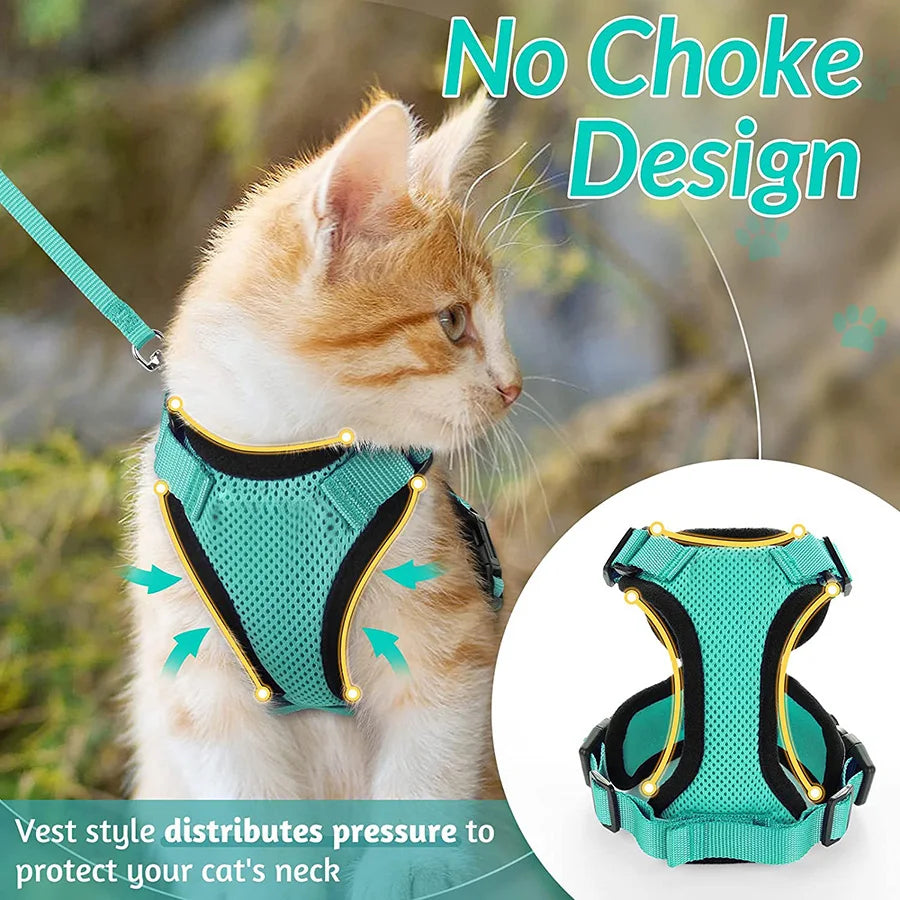 Cat Harness No-Choke Mesh Breathable Adjustable Escape-Proof Vest Kitten Lead Outdoor Walking | Koossa