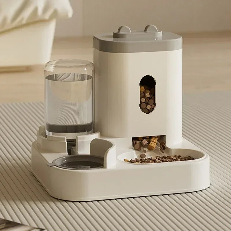 Cat Dog Feeder Automatic Water Fountain 2-in-1 Large Capacity 1-2.3L Gravity Food Dispenser Anti-Freeze Siphon Bowl Raised Stand Dry-Wet Separation | Koossa
