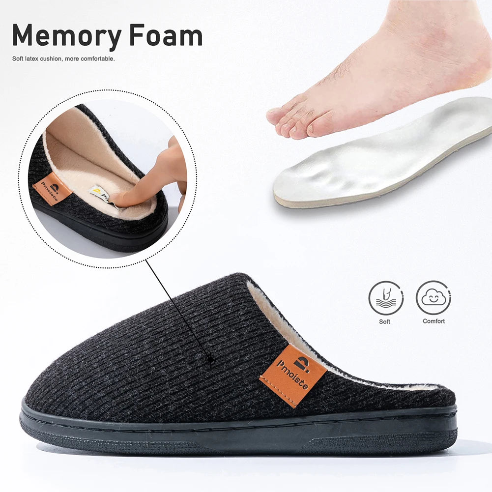 Men's Memory Foam Slippers with Non-Slip TPR Sole – Indoor Winter House Shoes with Knit Upper and Plush Lining for Cold Weather | Lonoma