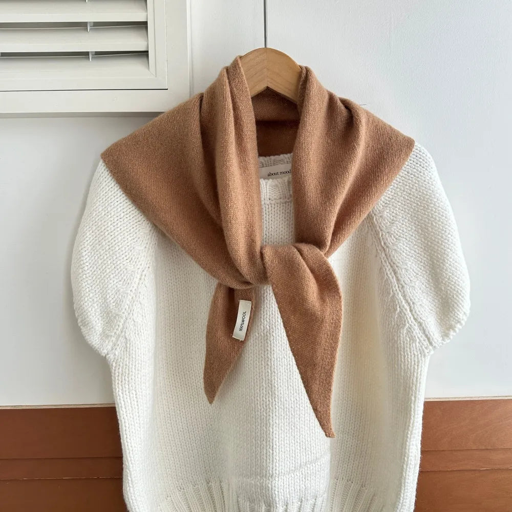 Pure Wool Winter Scarf for Women Oversized Knit Triangle Wrap Shawl Solid Color Lightweight Head Scarf Cold Weather Accessory | Lonoma