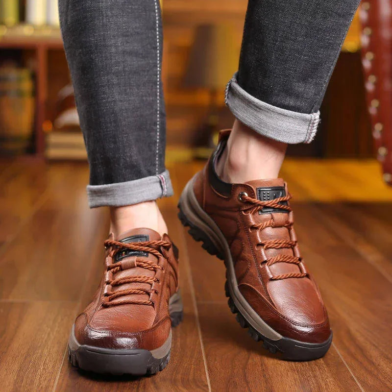 Men's Brown Lace-Up Walking Boots — Non-Slip Outdoor Hiking Shoes for All Terrain & City Wear | Koossa