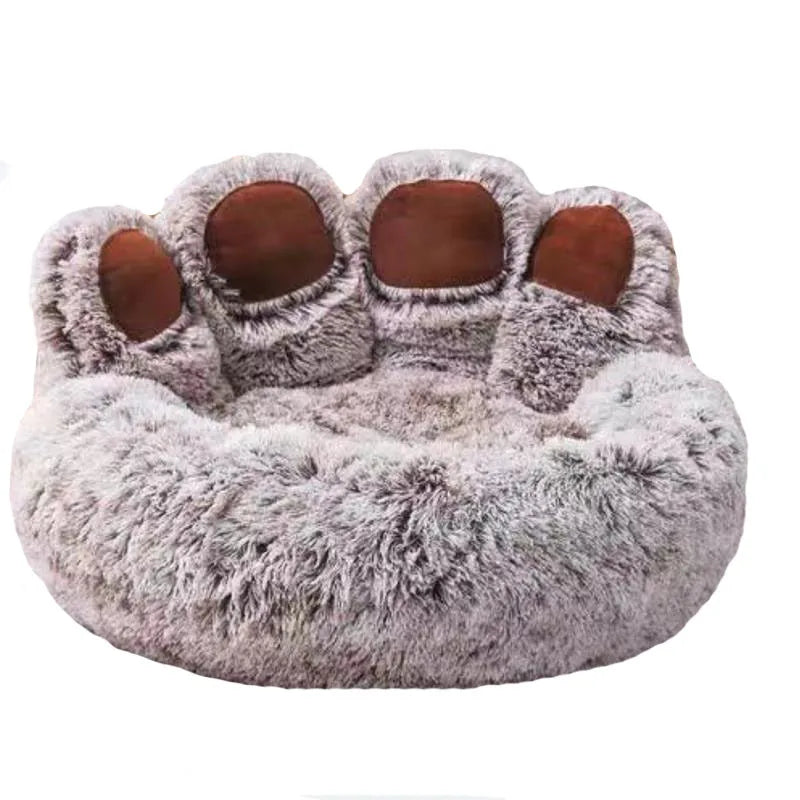 Dog Bed Round Plush Fluffy Paw Print 50-110cm Calming Donut Cushion Anti-Slip Base Winter Warm Cat Puppy Basket Washable Pet Mat | Koossa