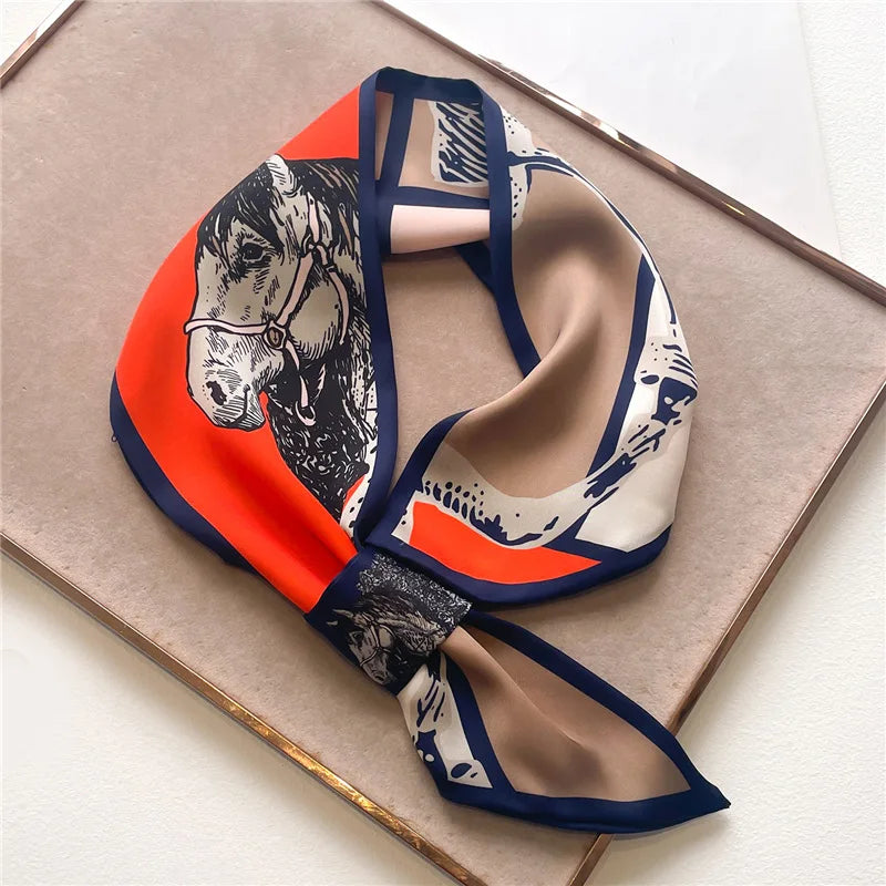 Silk-Feel Horse Print Skinny Scarf for Women Neck Wrap Hair Tie Wrist Accessory Satin Ribbon Bandana Fashion Neckerchief Lightweight | Lonoma