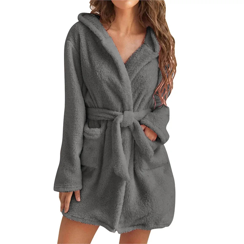 Women's Hooded Bathrobe with Belt Cotton Terry Cloth Robe Long Sleeve Spa Lounge Wear Absorbent Towel Robe for Shower | Lonoma
