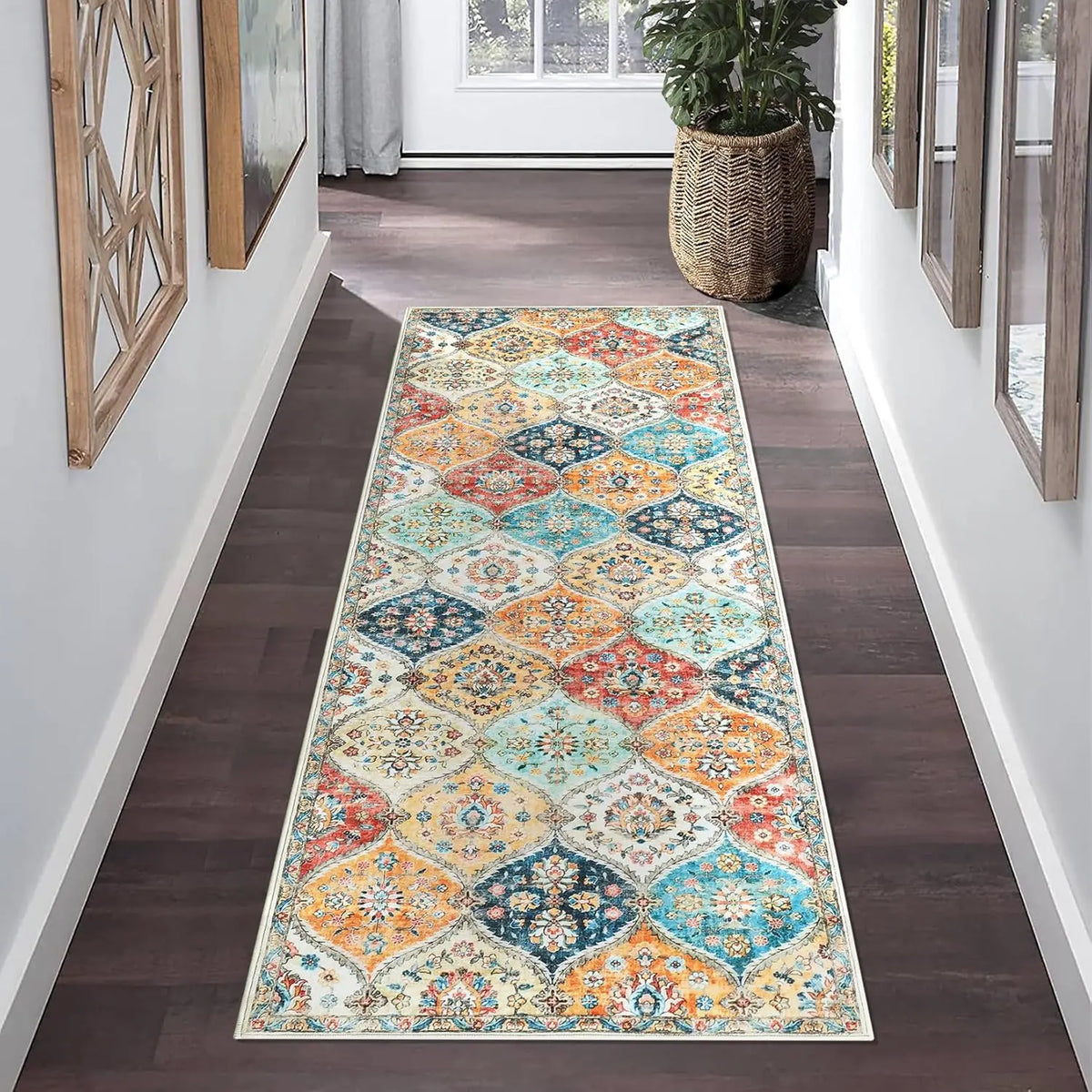 Wasbaar 60x230cm Runner Tapijt Antislip Laag Stapel Rubberen Rug Bloemen Tapijten Vintage Tapijt voor gangen Ingang Woonkamer