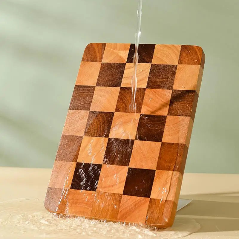 Solid Wood Cutting Board with Checkerboard Pattern for Kitchen Prep and Serving | Thick Beech Chopping Block for Vegetables Meat Fruit | Lonoma